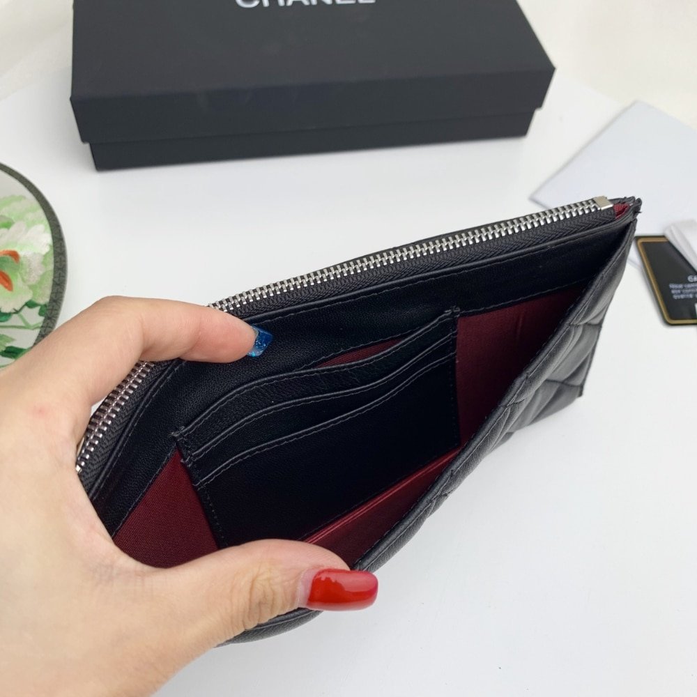 Ch**el Classic Zip Pouch Wallet Black 22Cm