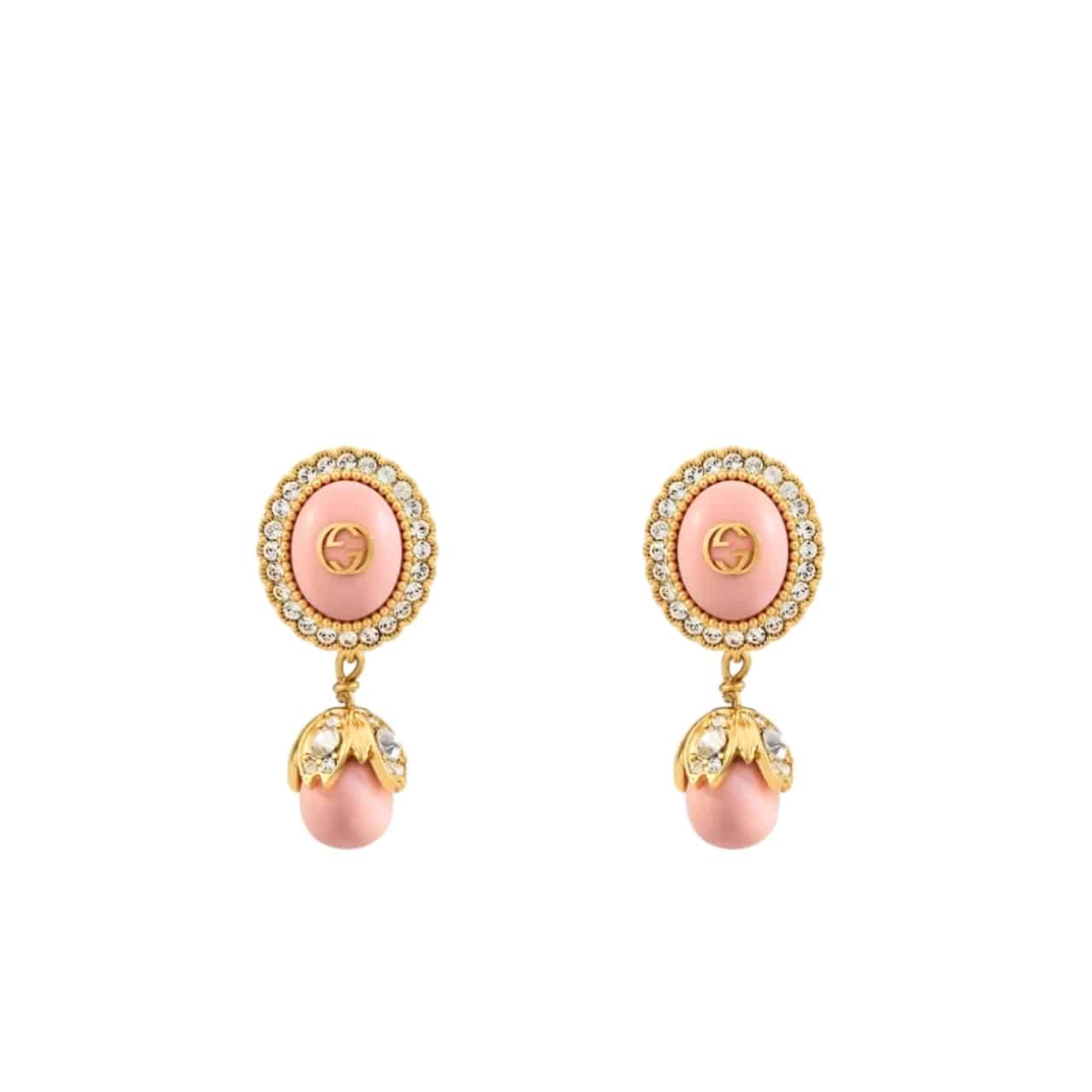 Gvc*1 Interlocking Gg Pearl Earrings Pink
