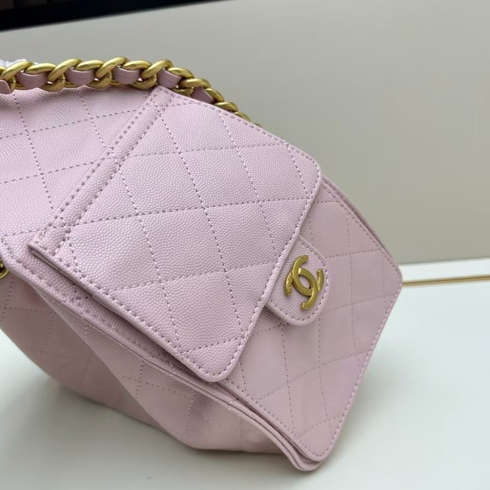 Ch**el 25 Small Handbag Grained And Gold Tone Metal Light Pink 26Cm AS5293 B20304 NAGEO