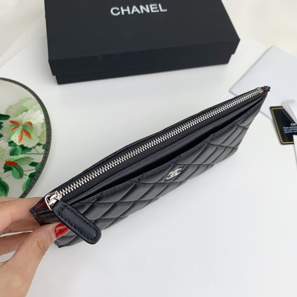 Ch**el Classic Zip Pouch Wallet Black 22Cm