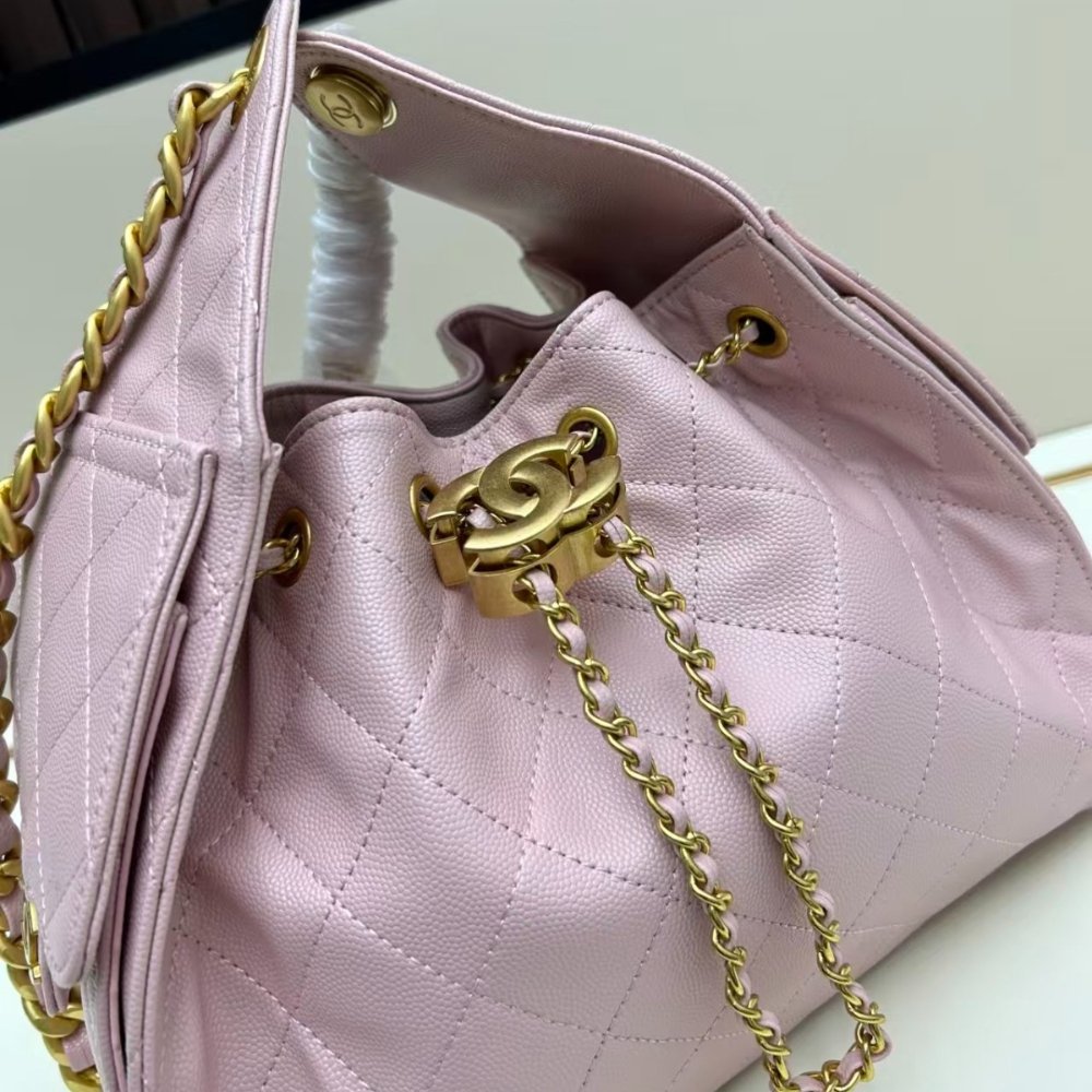 Ch**el 25 Small Handbag Grained And Gold Tone Metal Light Pink 26Cm AS5293 B20304 NAGEO