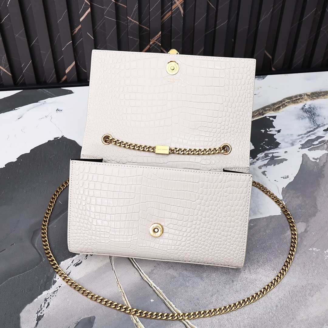 Sa1nt Lau*nt Kate Medium Chain Bag With Tassel In Crocodile-Embossed Shiny White 354119Dnd0J9207