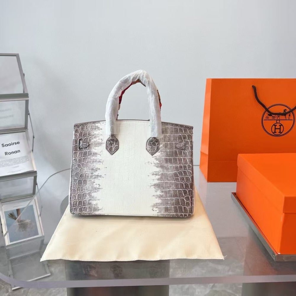 H**me5 Birkin 25 Niloticus Crocodile Himalaya Blanc 25Cm