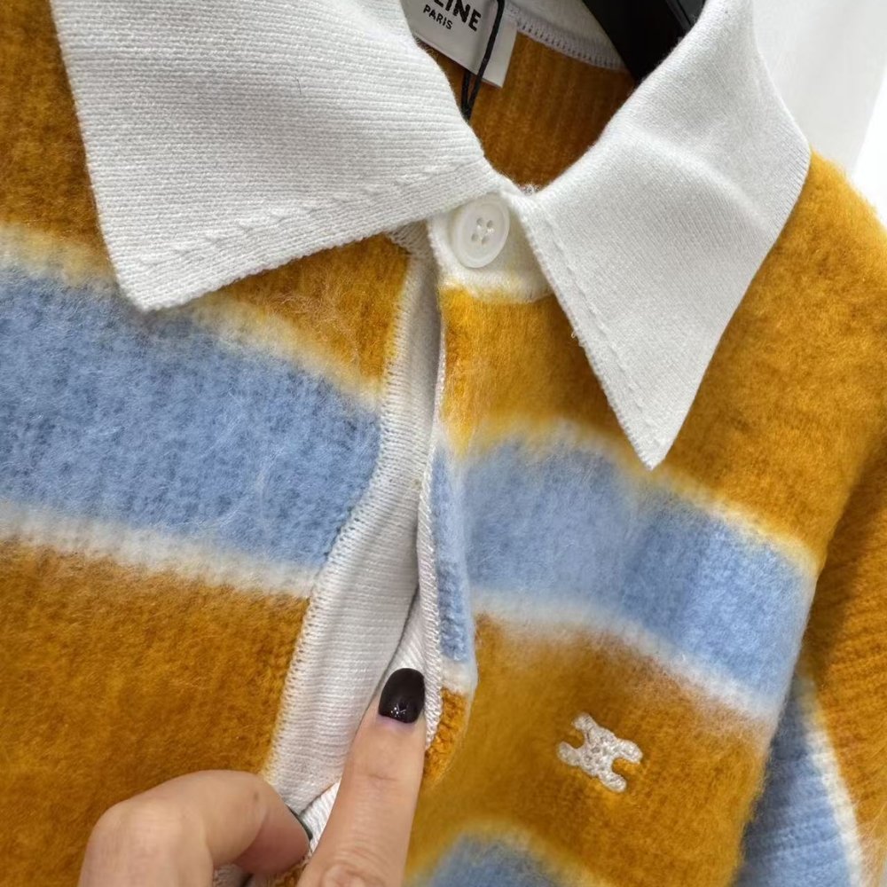 Ce1i*e Polo Sweater In Brushed Striped Cotton Ochre And Light Blue Ry0Fq0Zqj Gbo7
