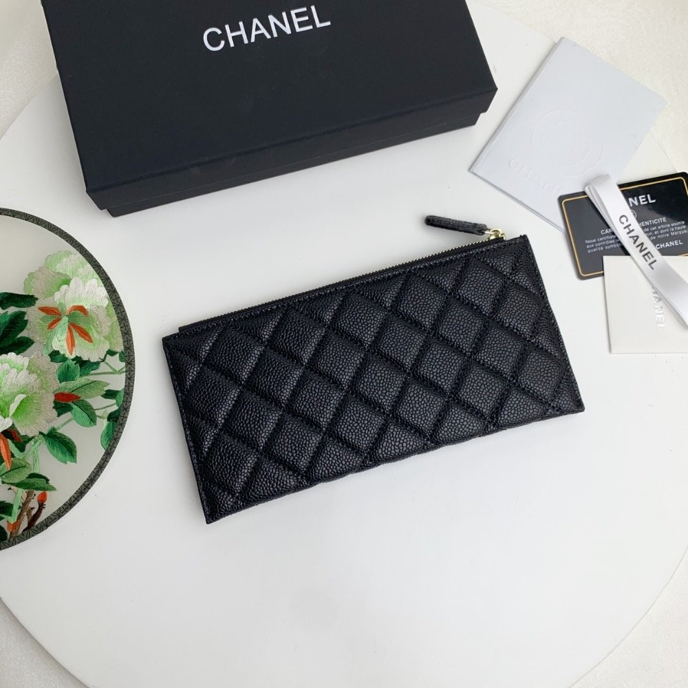 Ch**el Classic Zip Pouch Caviar Wallet Black 22Cm