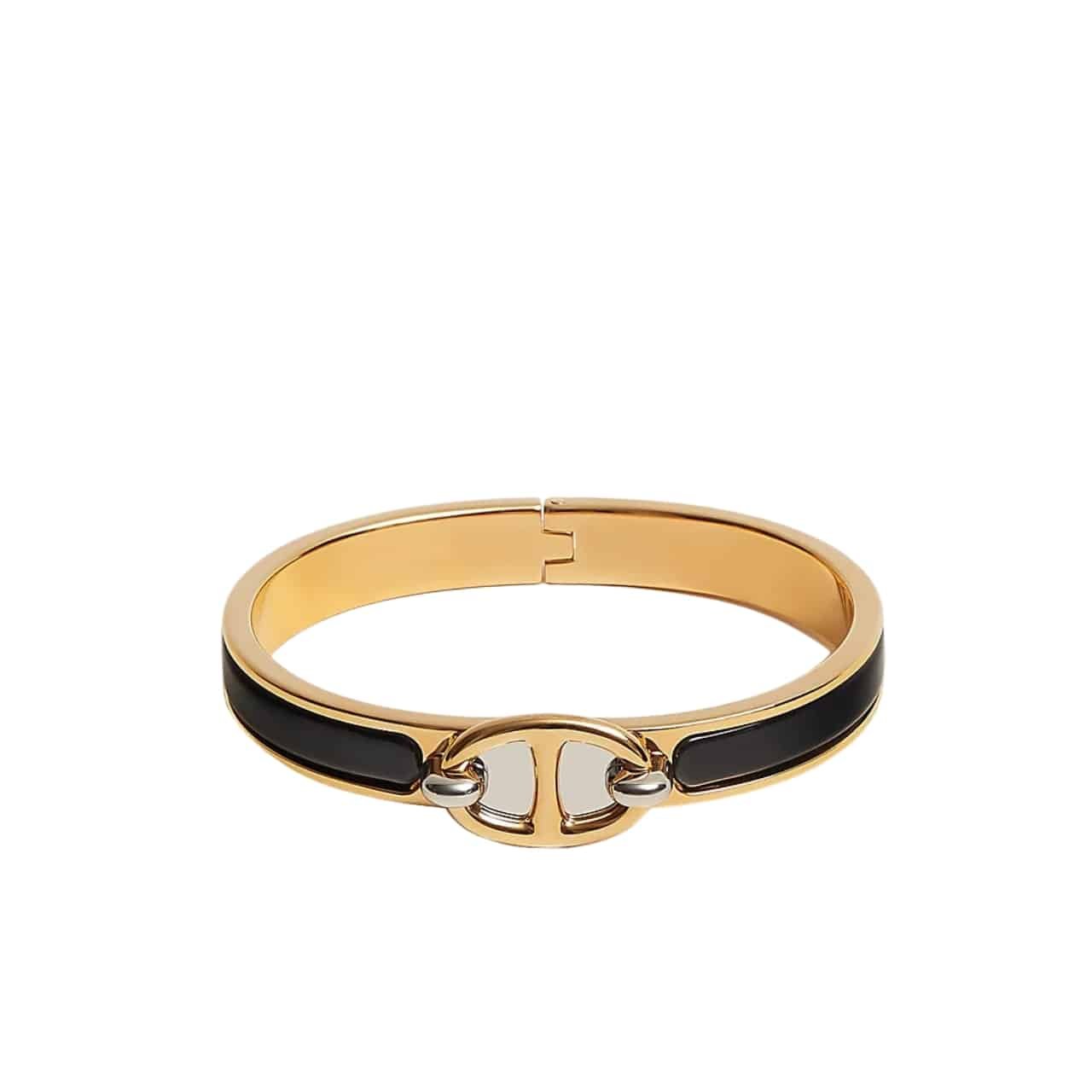 H**me5 Mini Clic Chaine D’Ancre Bracelet Gold Tone With Black H209000Fv01Pm