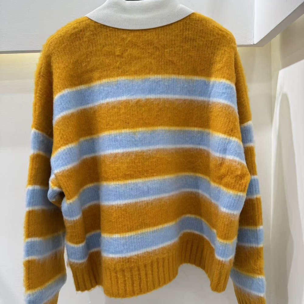 Ce1i*e Polo Sweater In Brushed Striped Cotton Ochre And Light Blue Ry0Fq0Zqj Gbo7