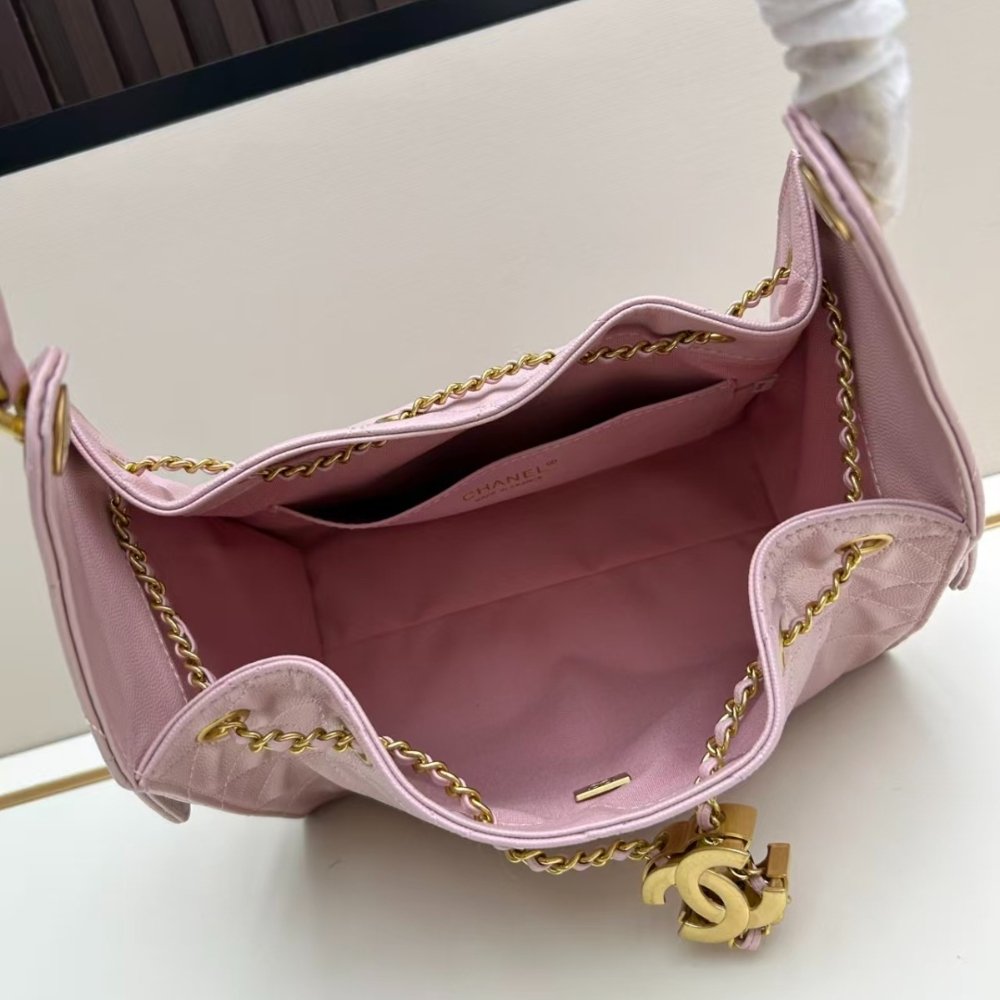 Ch**el 25 Small Handbag Grained And Gold Tone Metal Light Pink 26Cm AS5293 B20304 NAGEO