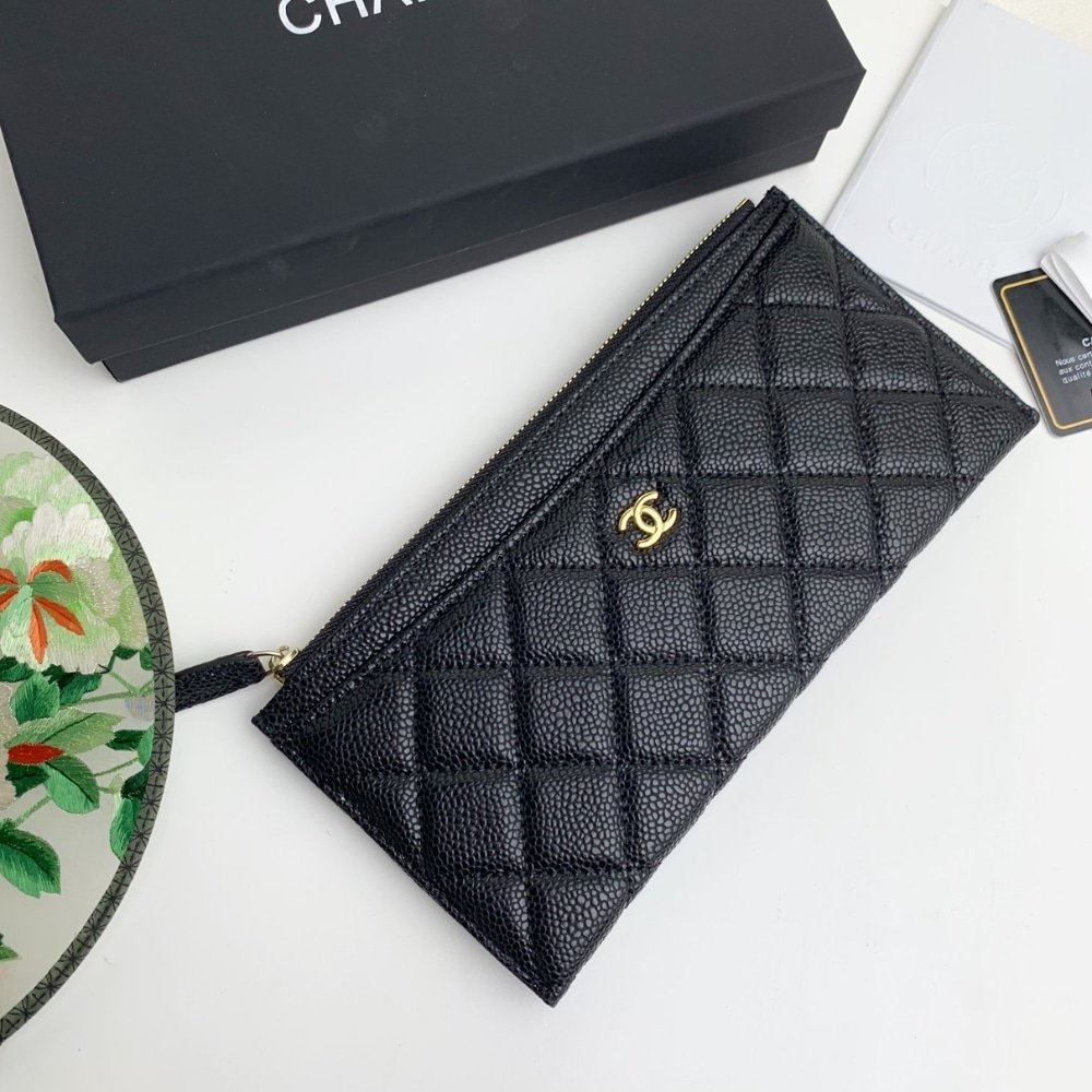 Ch**el Classic Zip Pouch Caviar Wallet Black 22Cm