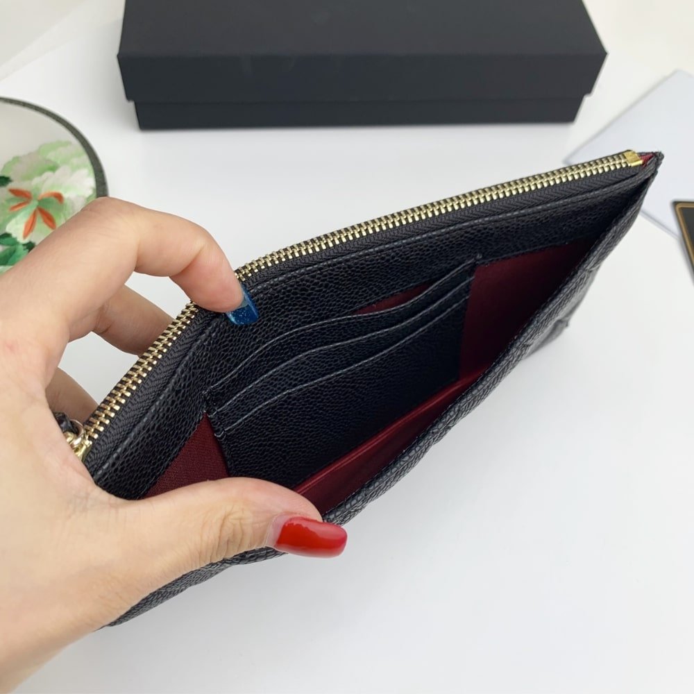 Ch**el Classic Zip Pouch Caviar Wallet Black 22Cm