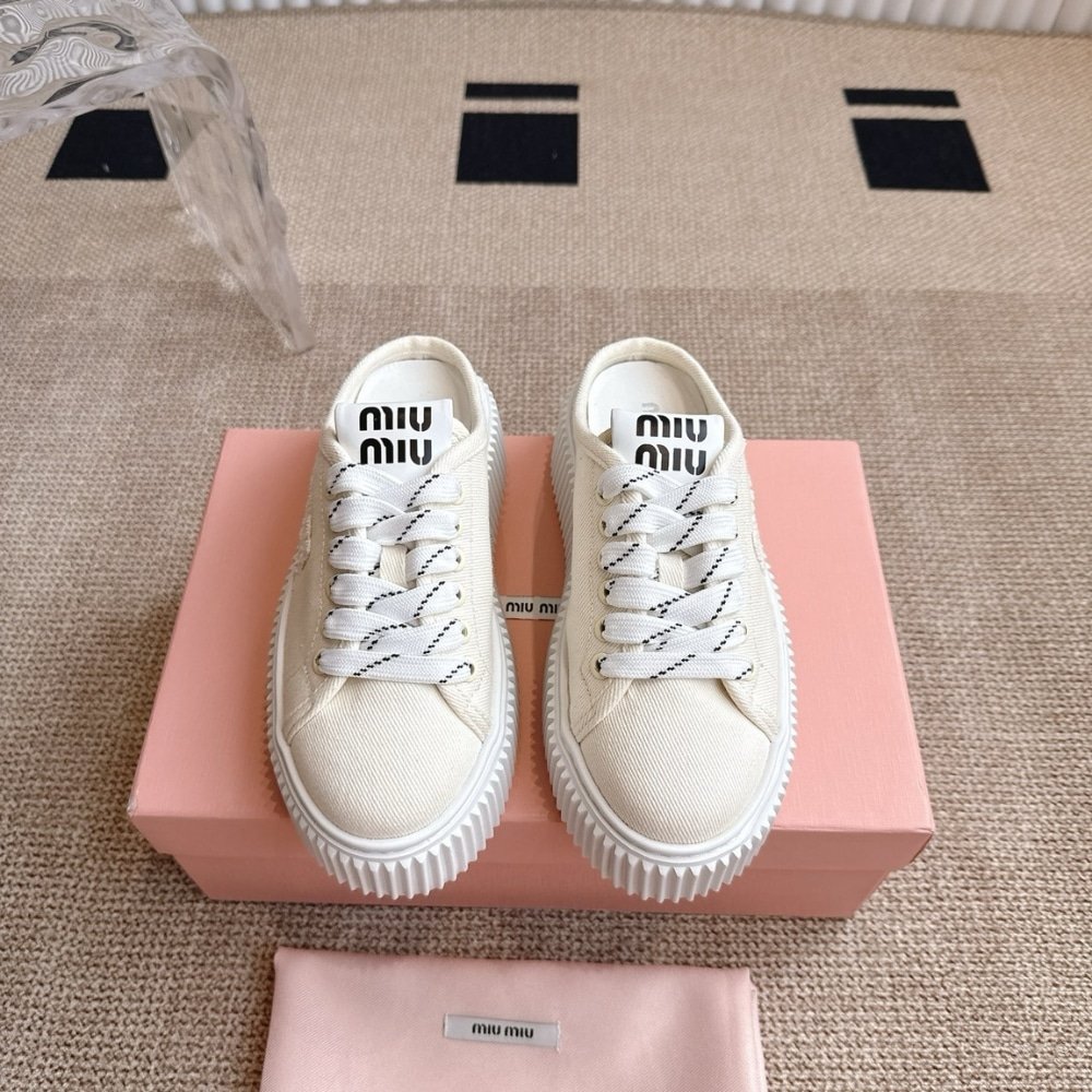 M1um1u Denim Sneaker Mules Ivory 5E390E 3Ars F0304 F 005