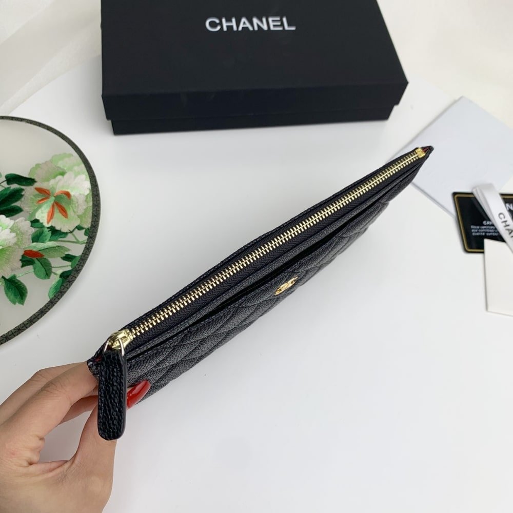 Ch**el Classic Zip Pouch Caviar Wallet Black 22Cm