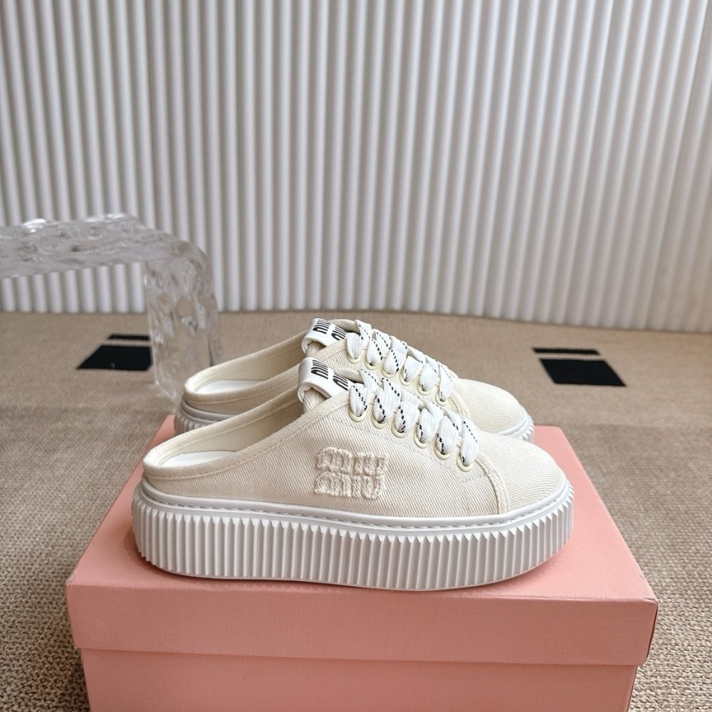 M1um1u Denim Sneaker Mules Ivory 5E390E 3Ars F0304 F 005