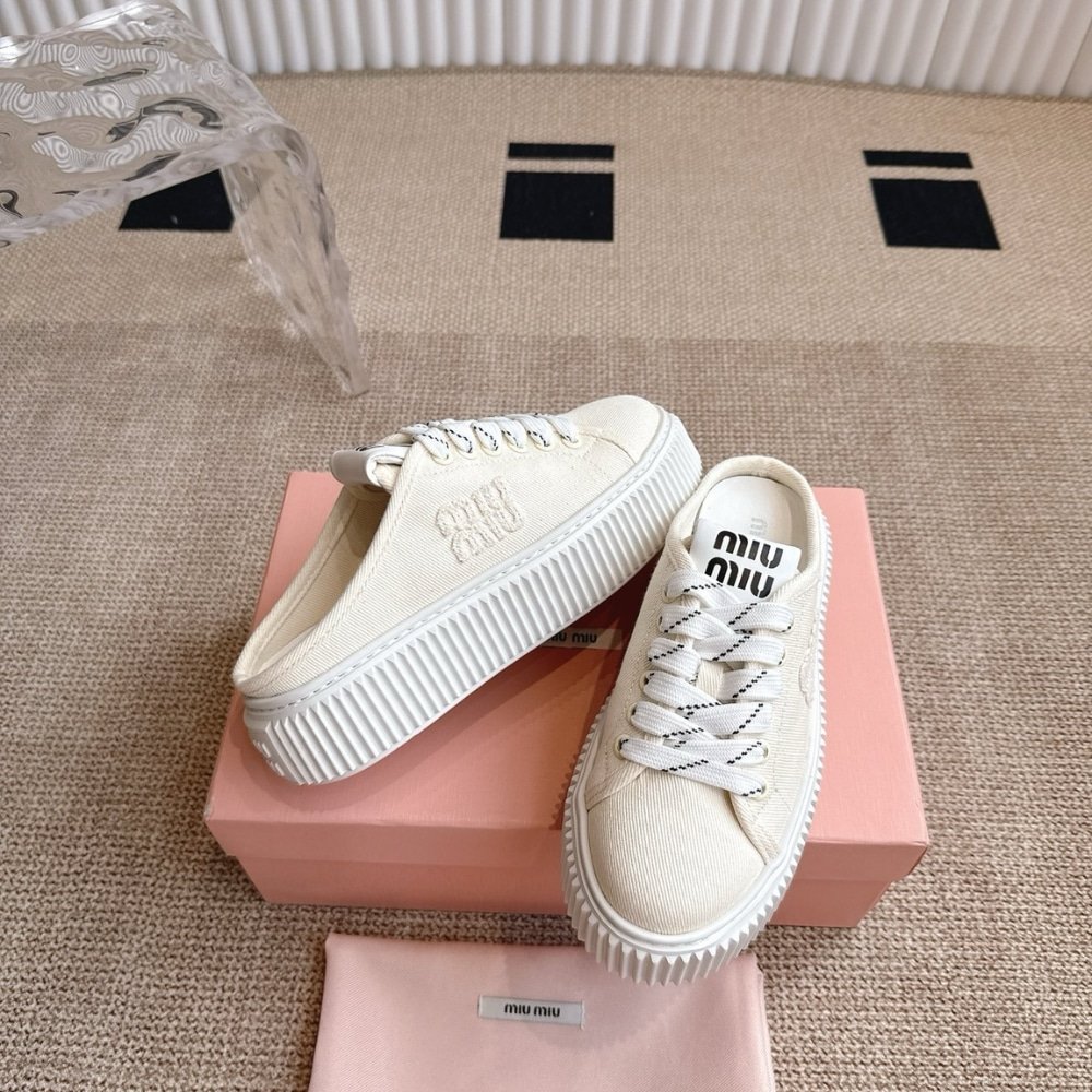 M1um1u Denim Sneaker Mules Ivory 5E390E 3Ars F0304 F 005
