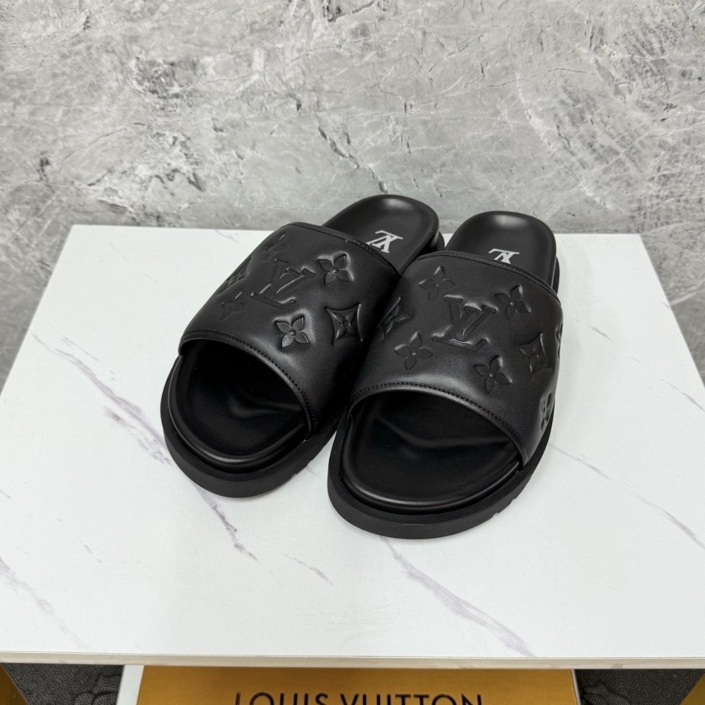 L0vis Vvtt0n Miami Mule Monogram Embossed Synthetic Black 1Adgfe