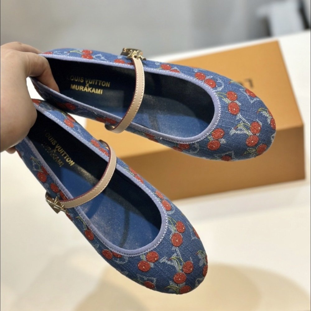 L0vis Vvtt0n X Takashi Murakami Romy Flat Ballerina Monogram Cherry Denim 1Ahkov