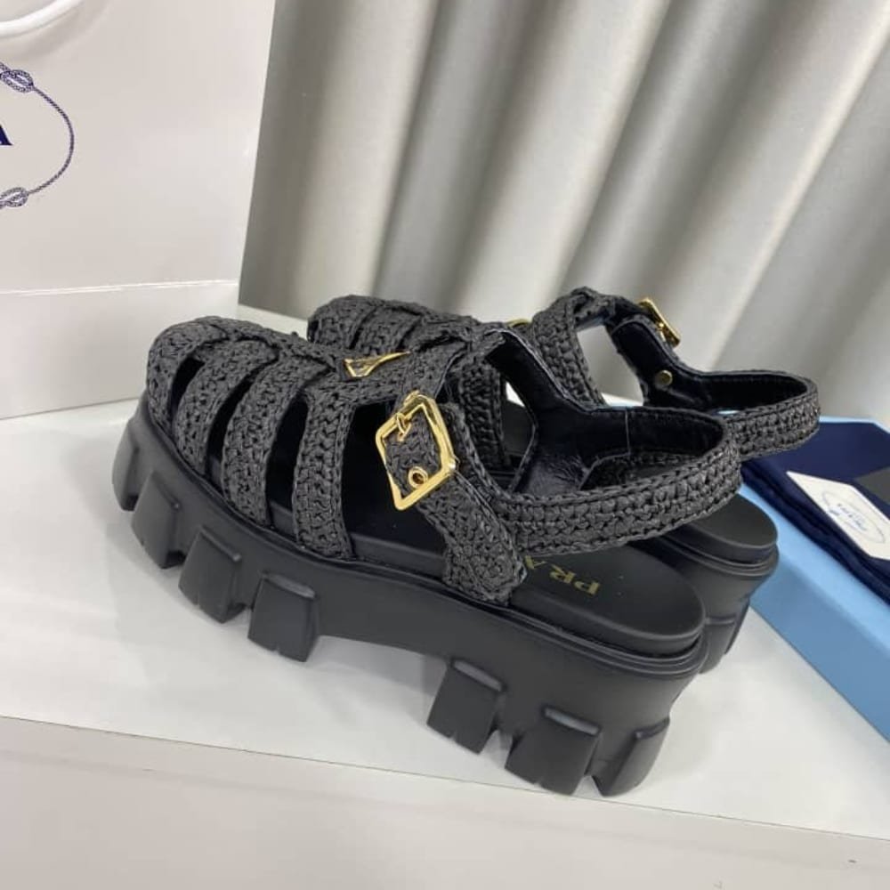 Pra*a Monolith Crochet Cage Sandals Black 1X138N 3L8W F0002 F 055