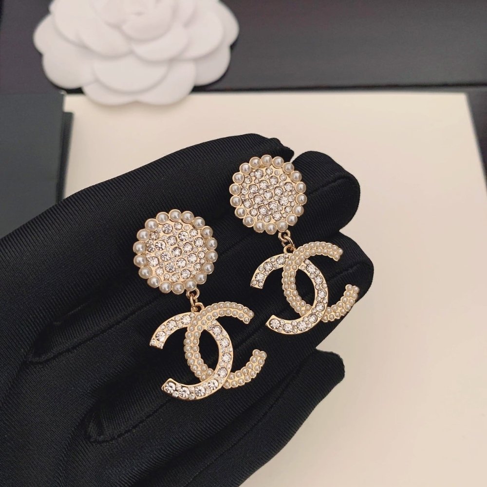 Ch**el Cc Faux Pearl And Crystal Drop Earrings