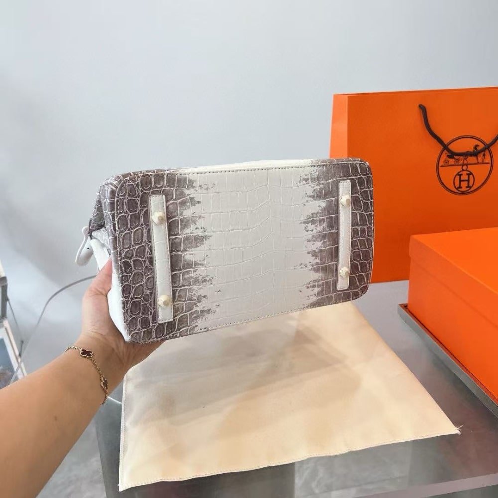 H**me5 Birkin 25 Niloticus Crocodile Himalaya Blanc 25Cm