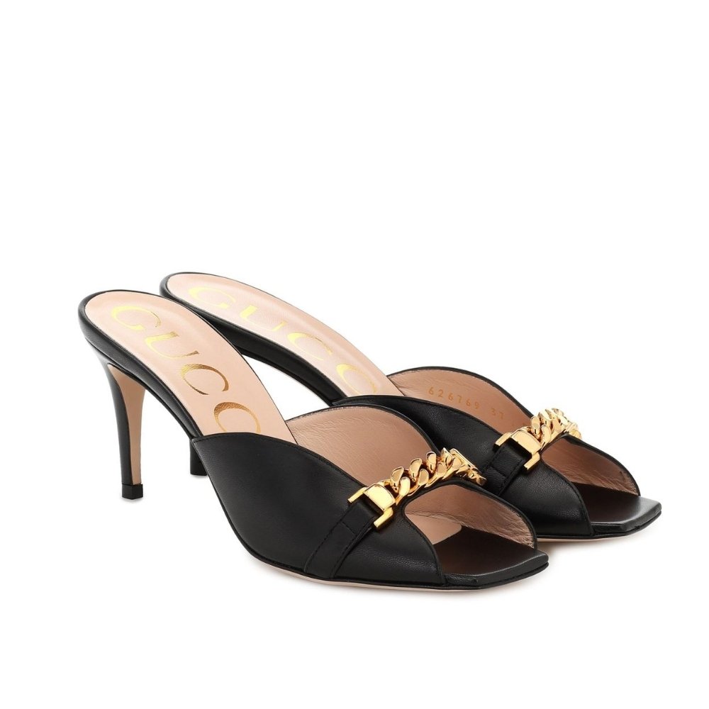 Gvc*1 Sylvie Chain Mule Sandals Black Leather 626769 C9D00 1000