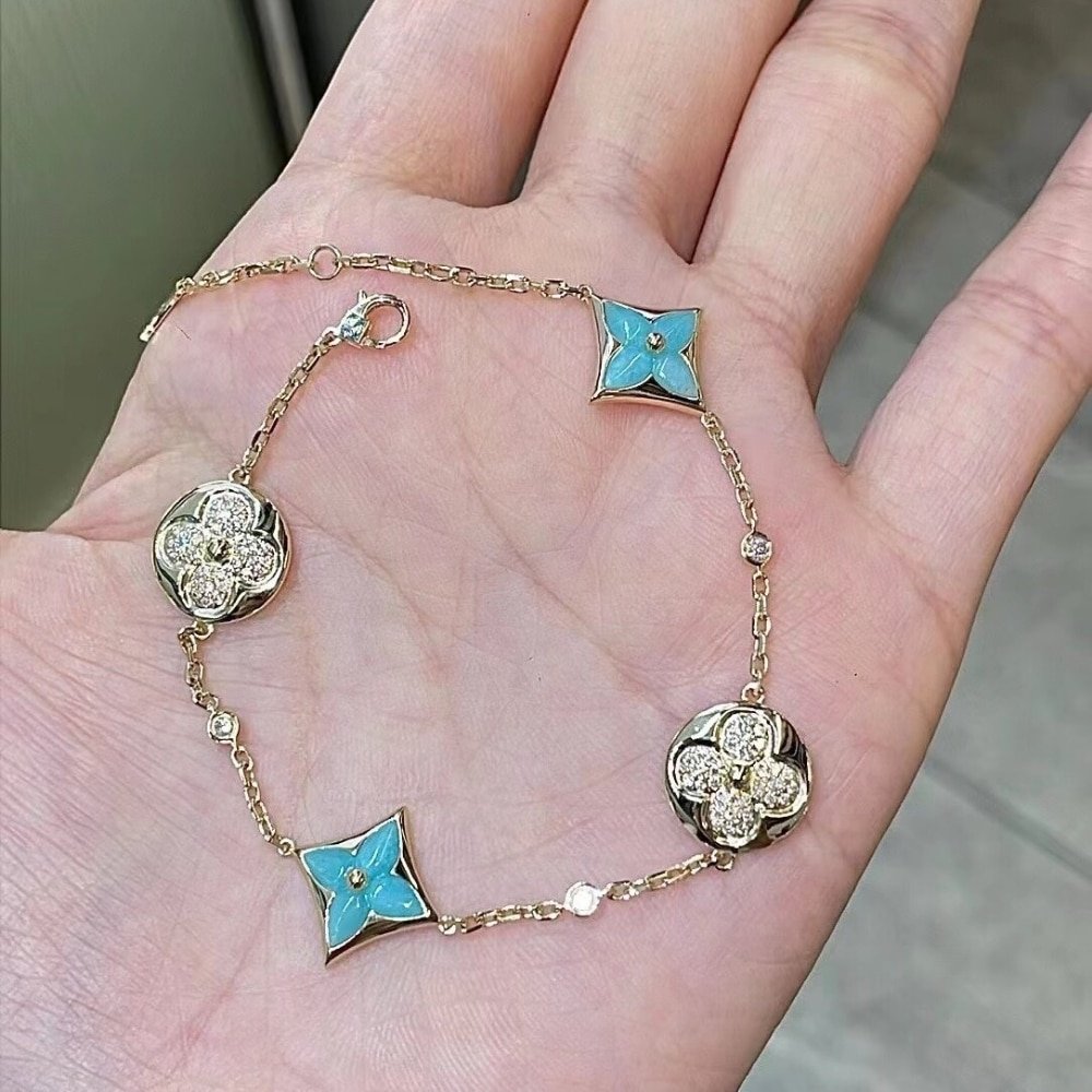 L0vis Vvtt0n Color Blossom Bb Bracelet Gold Tone With Blue Q05979