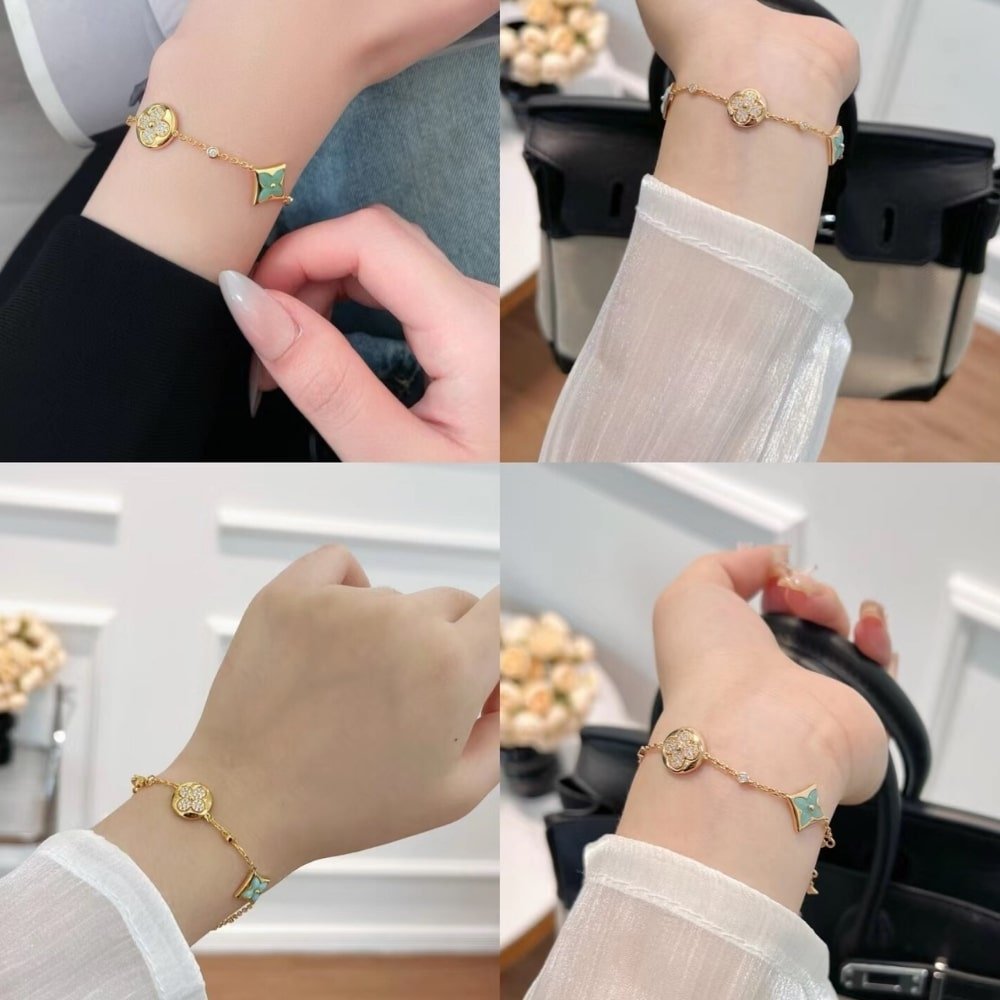 L0vis Vvtt0n Color Blossom Bb Bracelet Gold Tone With Blue Q05979