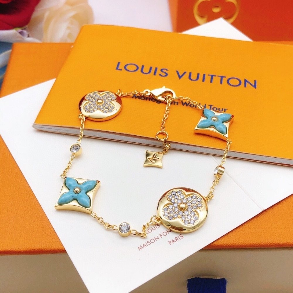 L0vis Vvtt0n Color Blossom Bb Bracelet Gold Tone With Blue Q05979