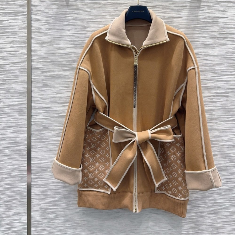 L0vis Vvtt0n Monogram Accent Knitted Coat Camel Beige 1Ahzfy