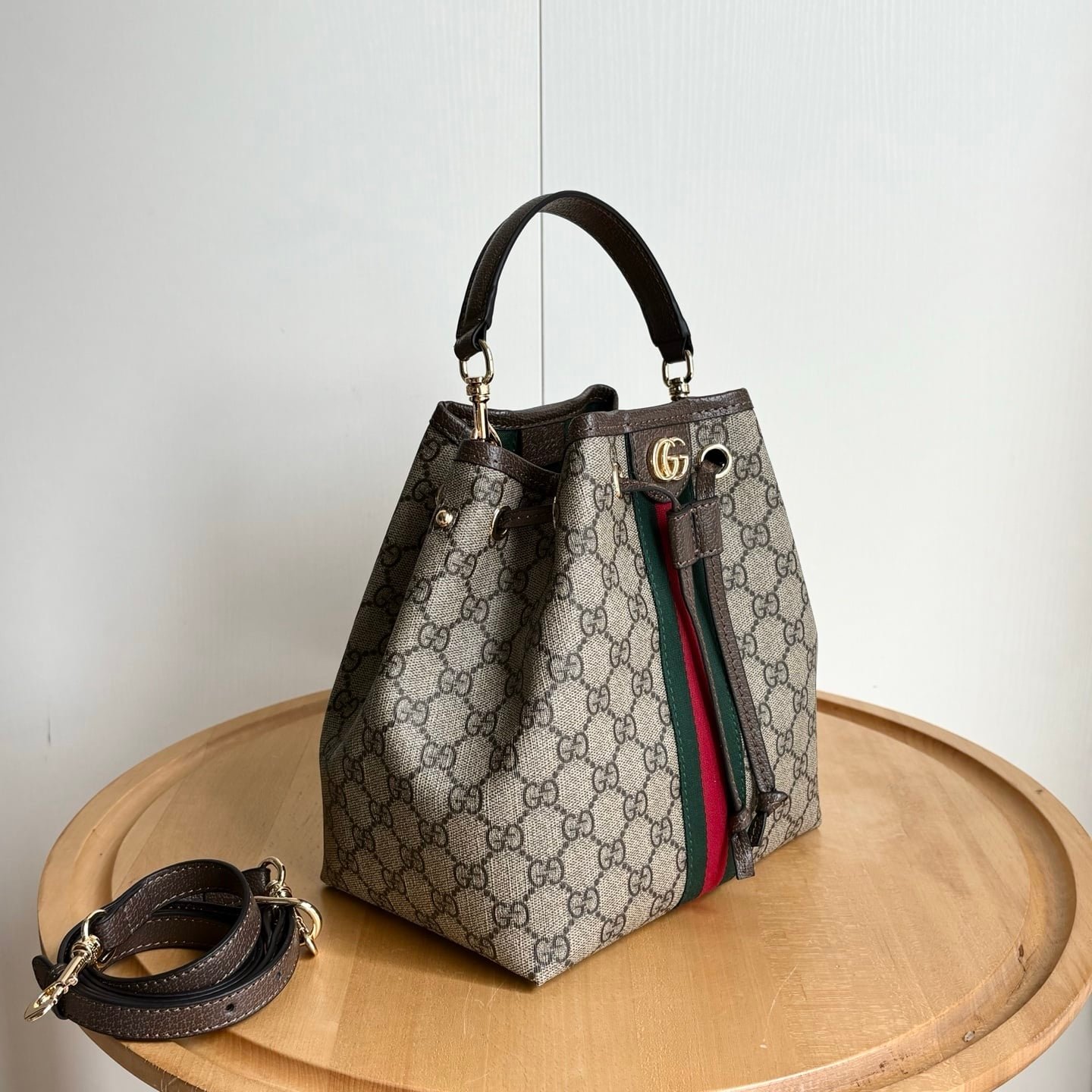 Gvc*1 Ophidia Small Bucket Bag Beige And Dark Brown 22Cm 841313 Fae0K 9853