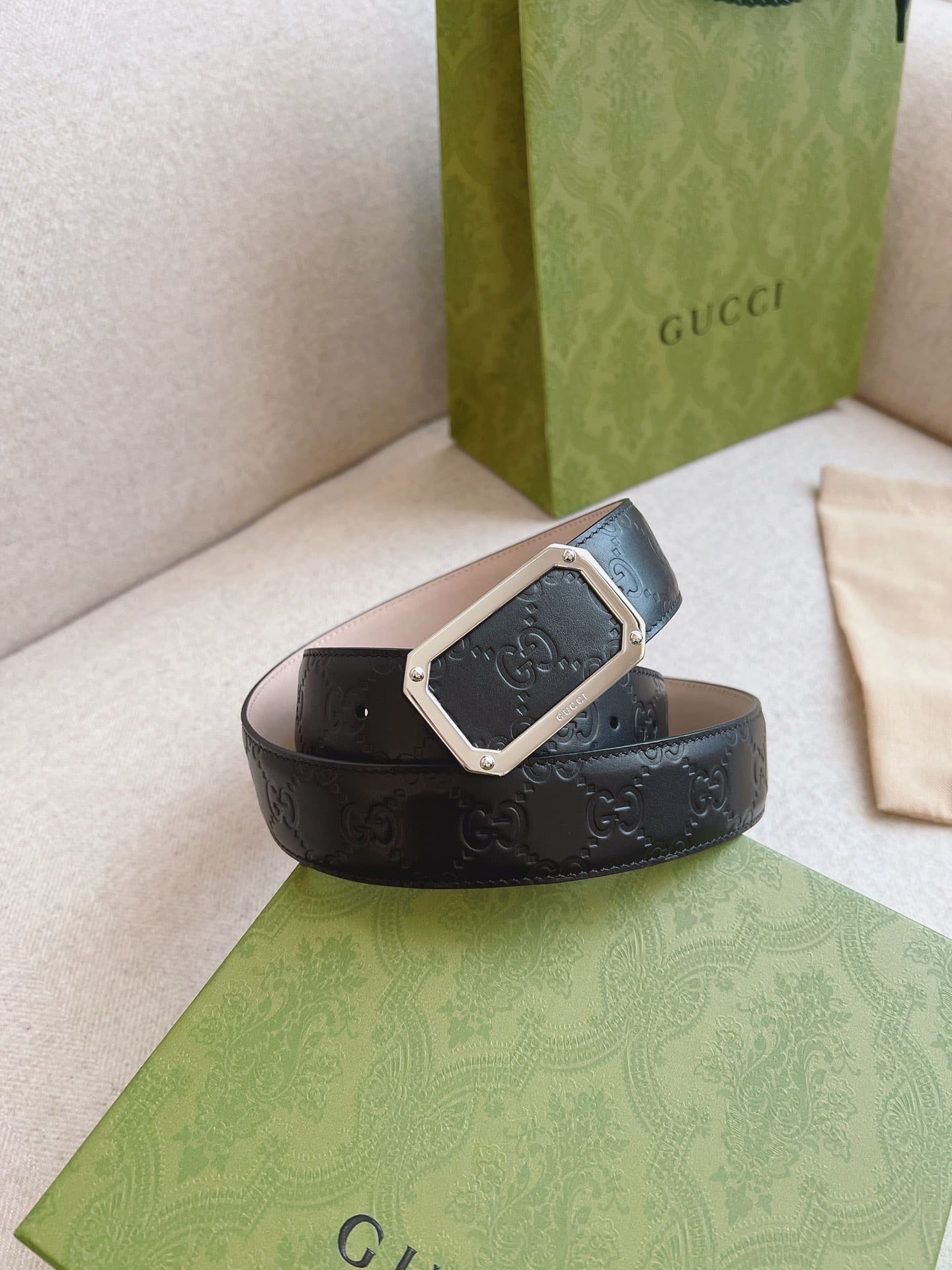 Gvc*1 Black Signature Leather Belt 3.5Cm