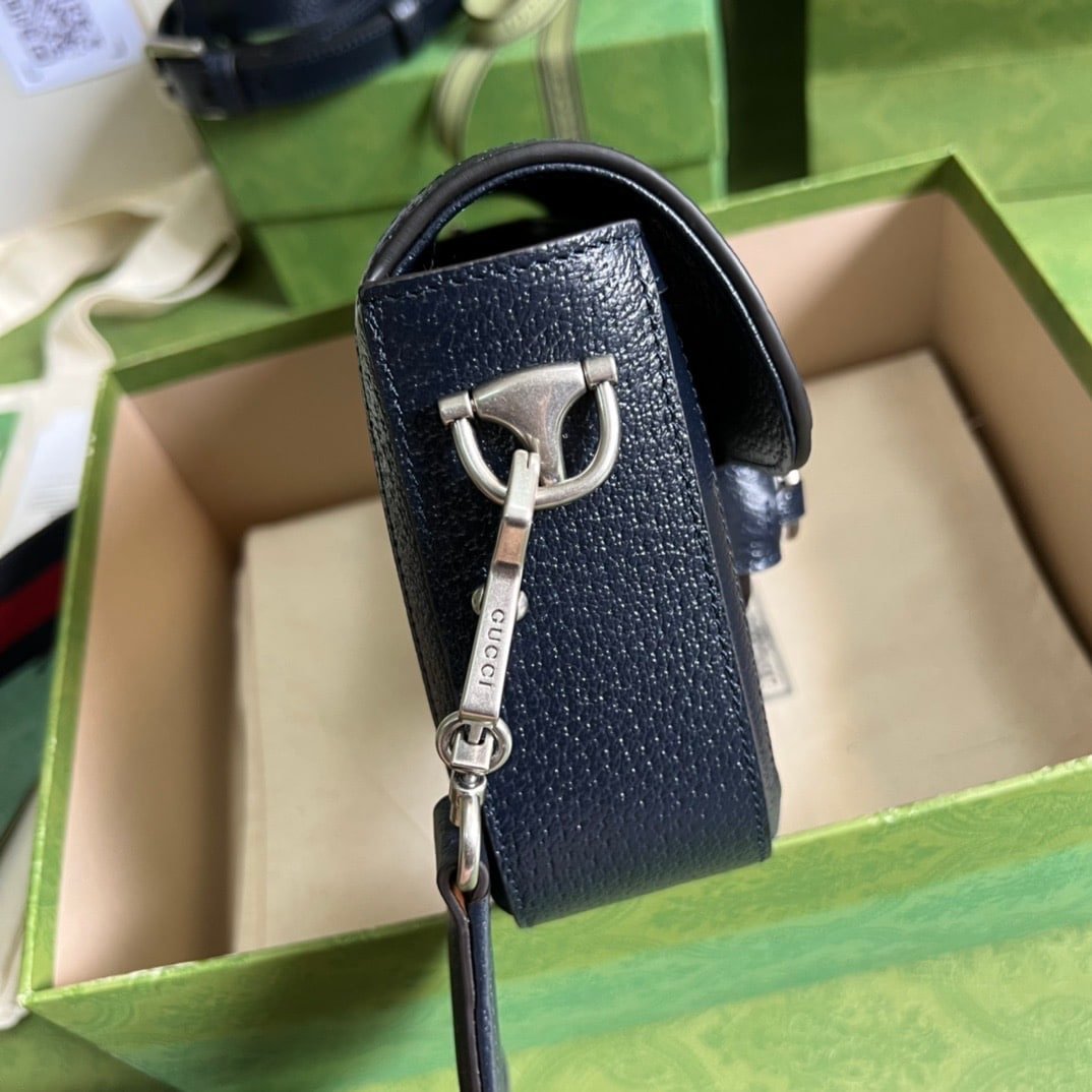 Gvc*1 Horsebit 1955 Small Shoulder Bag GG Svp*me Canvas Navy Blue 20cm 658574 96IWN 4076