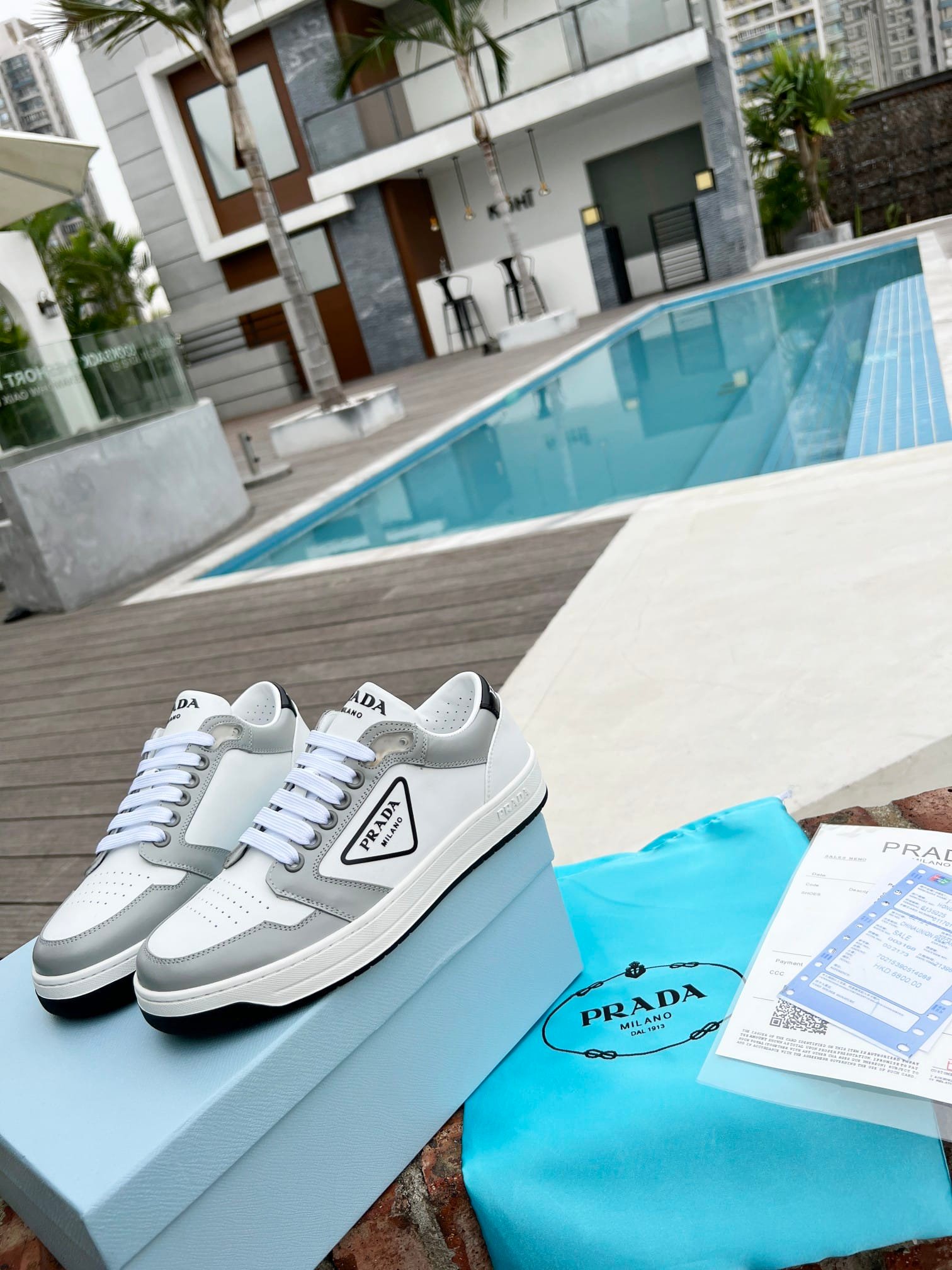 Pra*a District Leather Sneakers White Grey 1E790M 3Lj6 F0A4C F 030