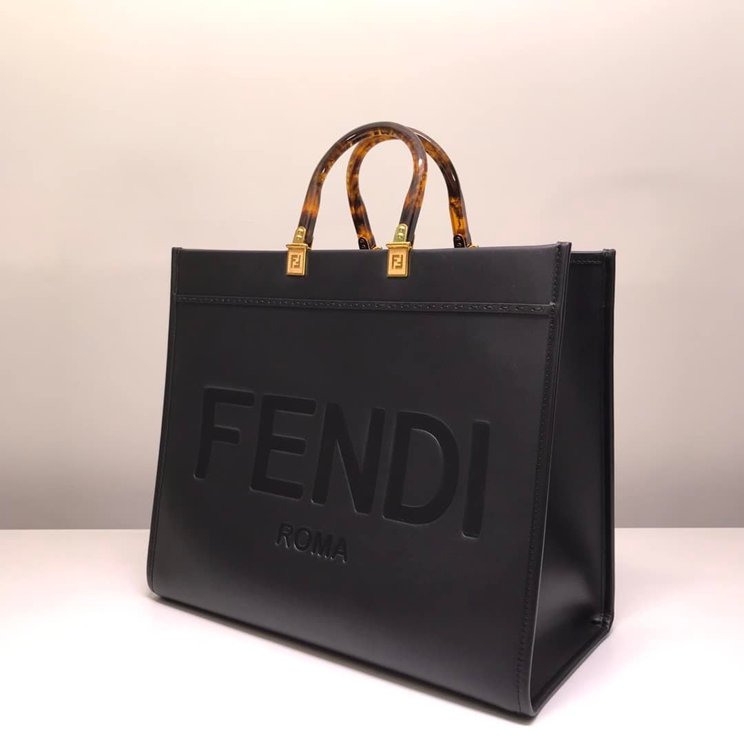 F**di Sunshine Large Black Leather Shopper 41Cm 8Bh372Abvlf0Kur