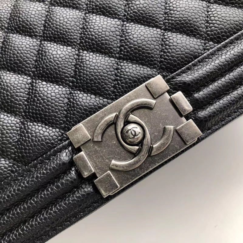 Ch**el Boy Medium Handbag Silver Hardware Black 25Cm A67086 Y09953 94305