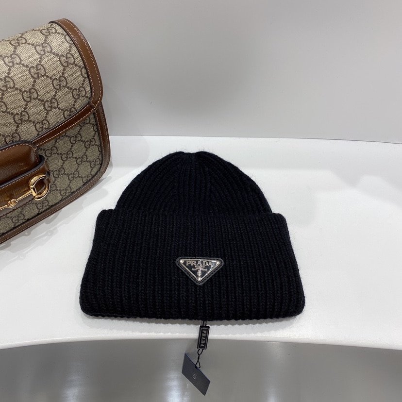 Pra*a Wool And Cashmere Beanie Silver Black Umd489 3Im F0002 S 211
