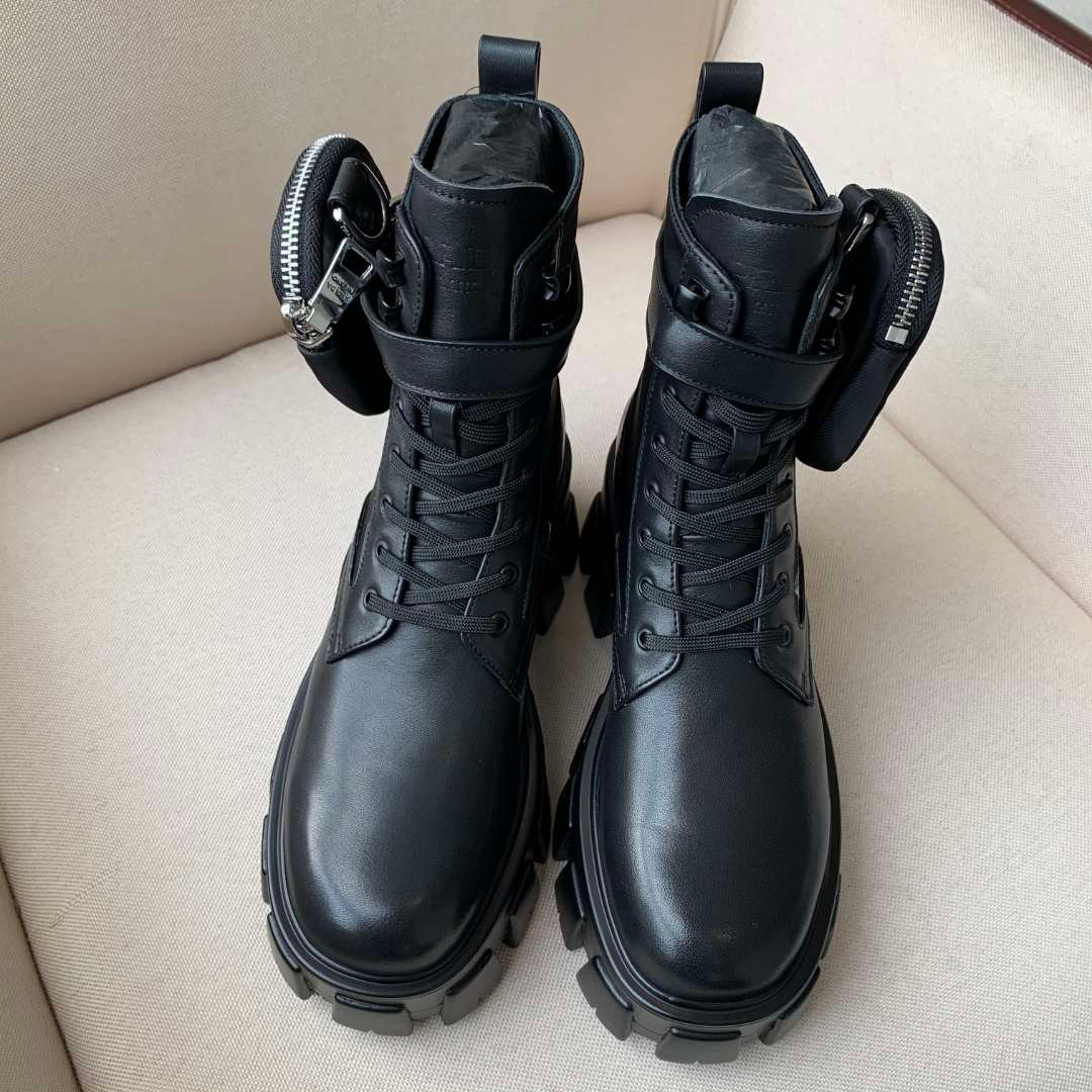 Pra*a Monolith Brushed Leather And Re Nylon With Pouch Boots Black 2Ue007 3Lfr F0002 F D002