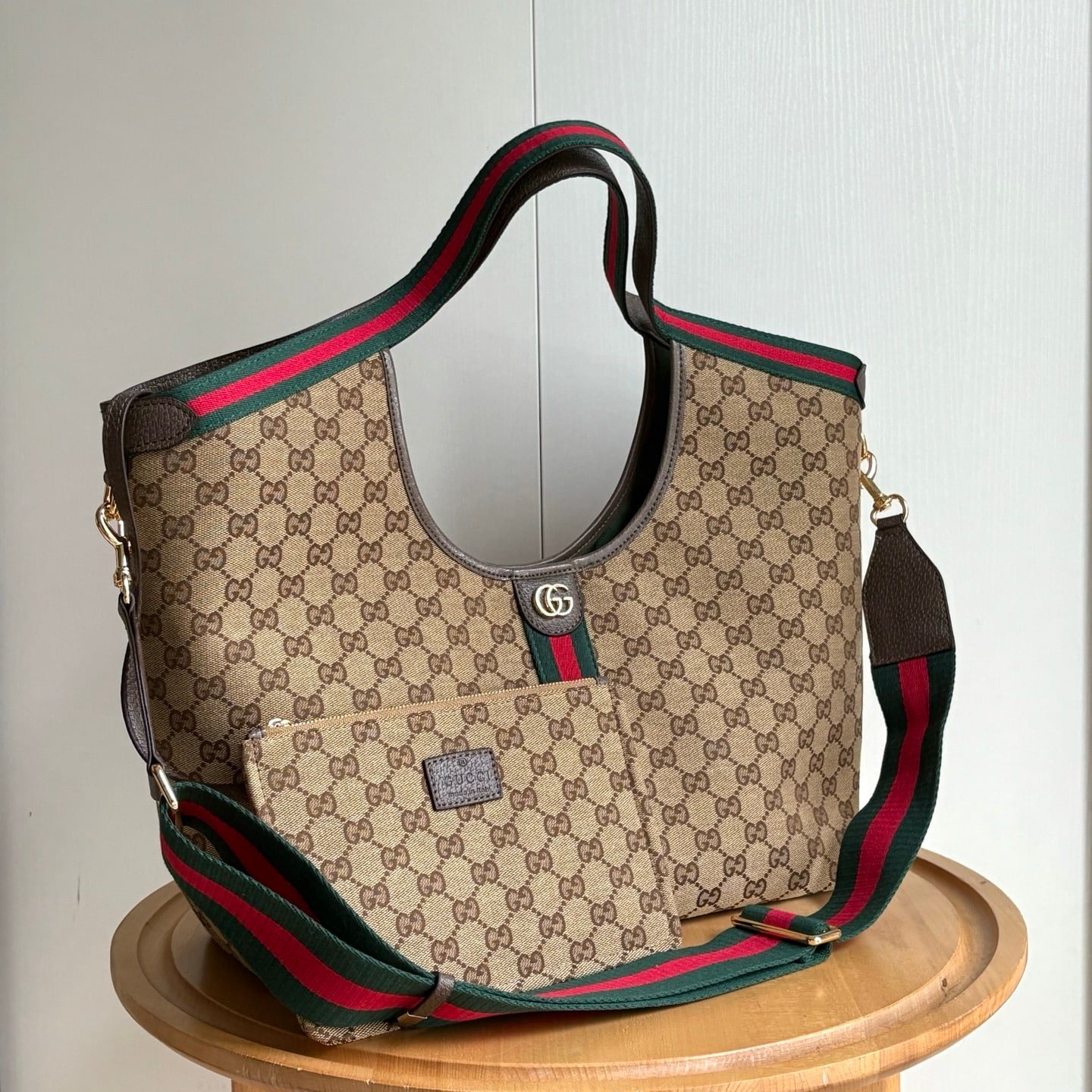Gvc*1 Giglio Large Tote Bag Beige And Dark Brown Gg Canvas 60Cm 853971 Faffp 2547