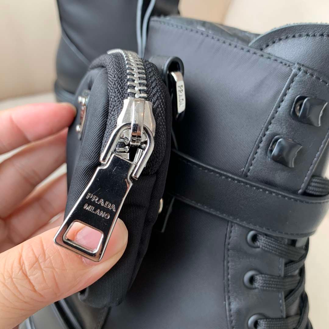 Pra*a Monolith Brushed Leather And Re Nylon With Pouch Boots Black 2Ue007 3Lfr F0002 F D002