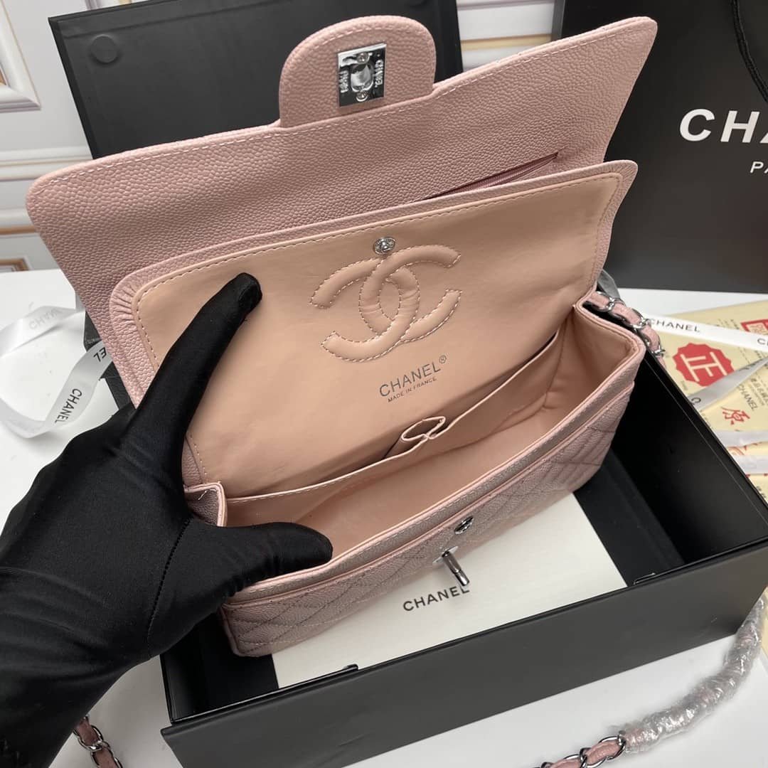 Ch**el Medium Classic Flap Bag Silver Hardware Pink 25Cm