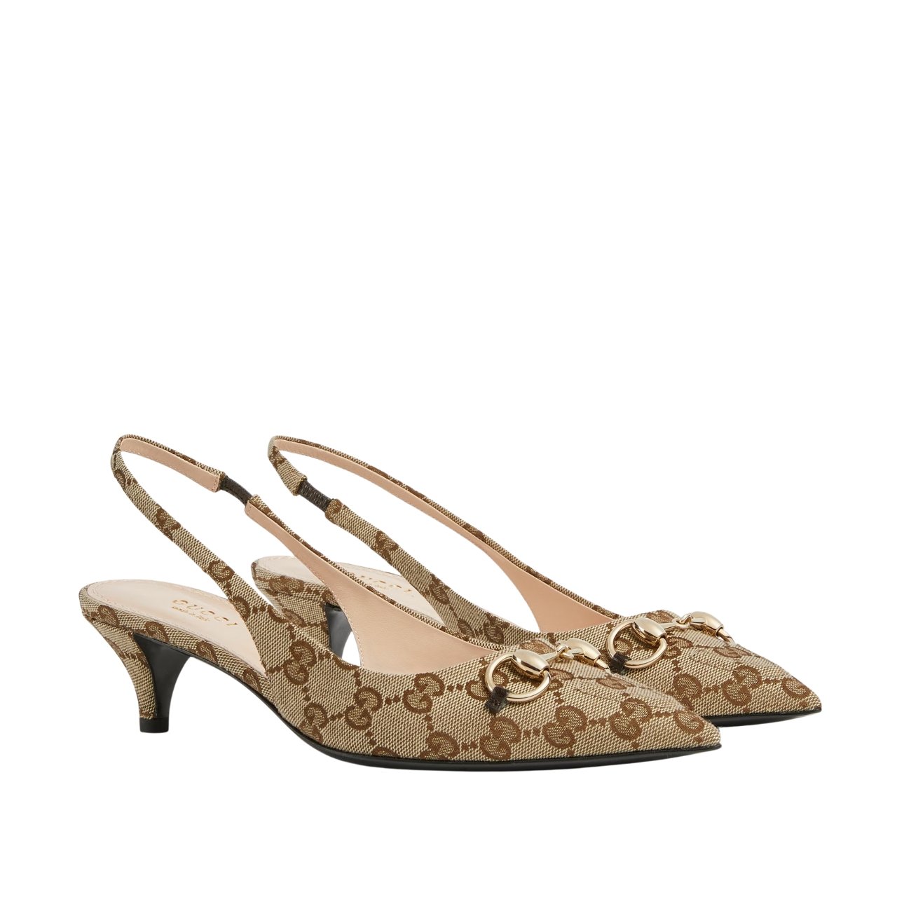 Gvc*1 Women’S Slingback Pump With Horsebit Gg Canvas Beige And Ebony 782627 2Hk80 9763