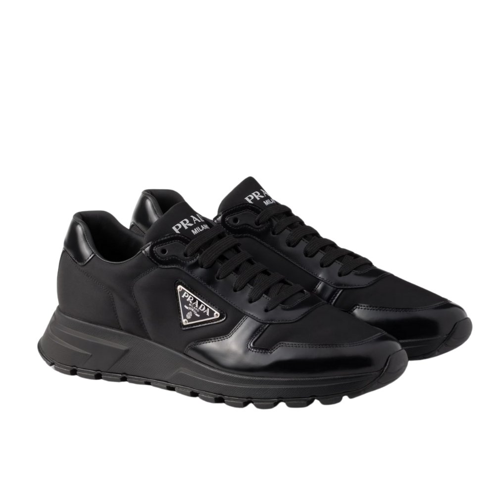 Pra*a Prax 01 Re Nylon And Brushed Leather Sneaker Black 2Ee369 3Lf5 F0632 F G000