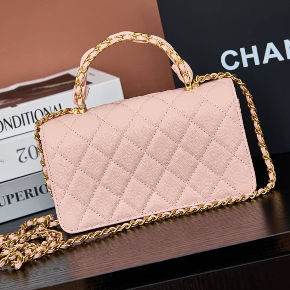 [S*per Vip 1:1] Ch**el Wallet On Chain Light Pink With Gold Tone Metal 18Cm Ap4938 B22654 Nh620