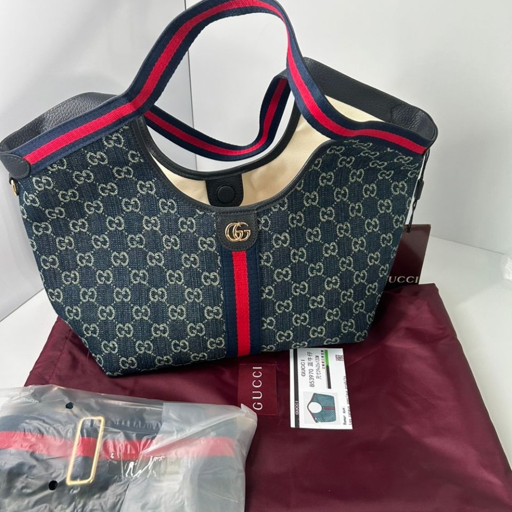 Gvc*1 Giglio Small Tote Bag Blue And White GG Denim 25Cm 860845 FAFRW 8864