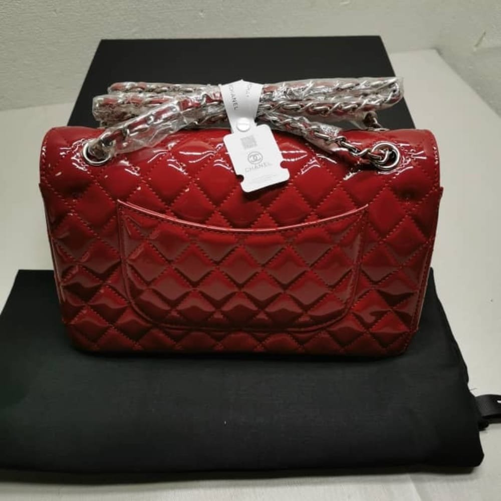 Ch**el Medium Classic Double Flap Bag Patent Leather Red 26Cm