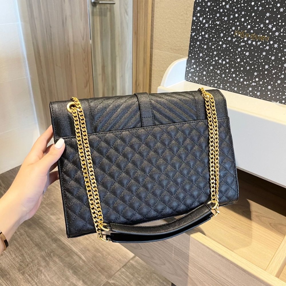 Sa1nt Lau*nt Envelope Large Bag In Mix Matelassé Grain De Poudre Embossed Black Gold 31Cm 600166Bow911000
