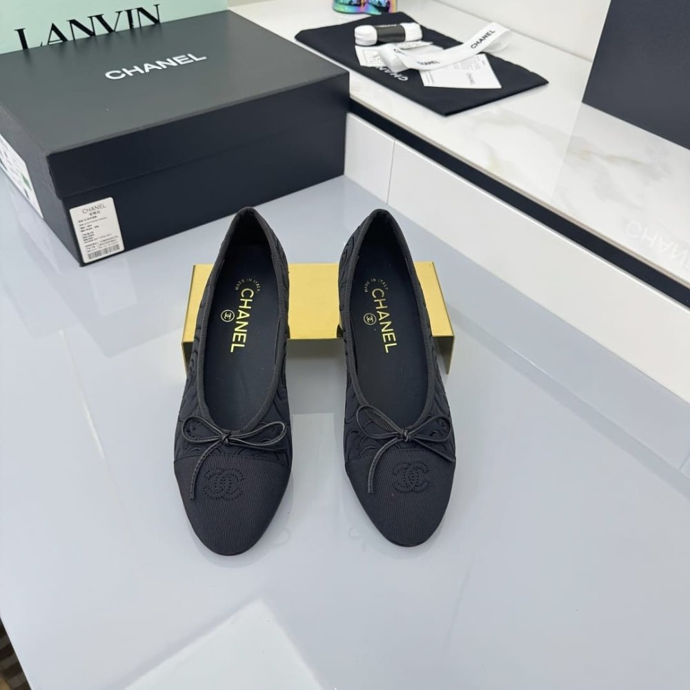 Ch**el Ballet Flats Embroidered Fabric And Grosgrain Black G02819 B21026 94305
