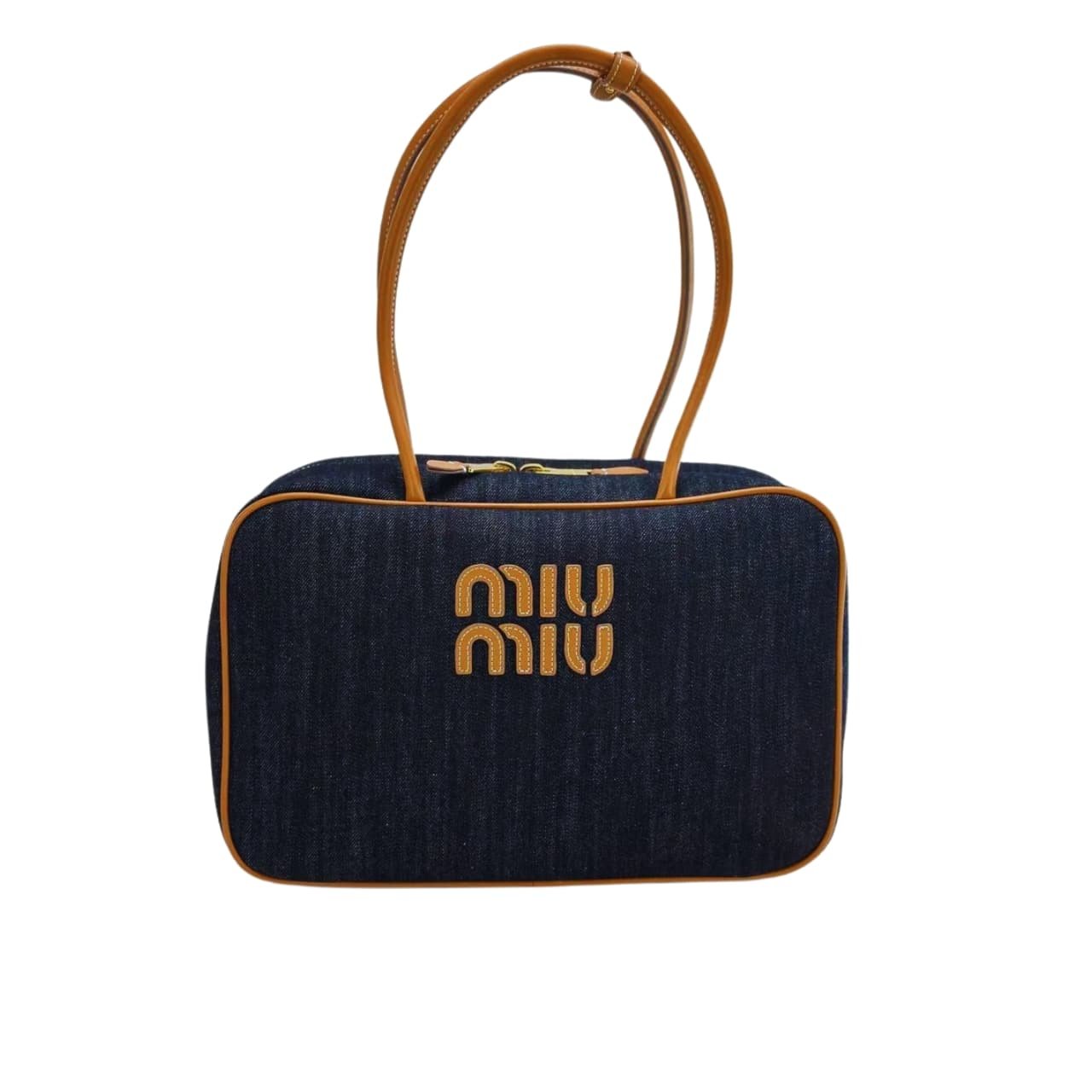M1um1u Beau Denim Top Handle Bag Blue 35Cm