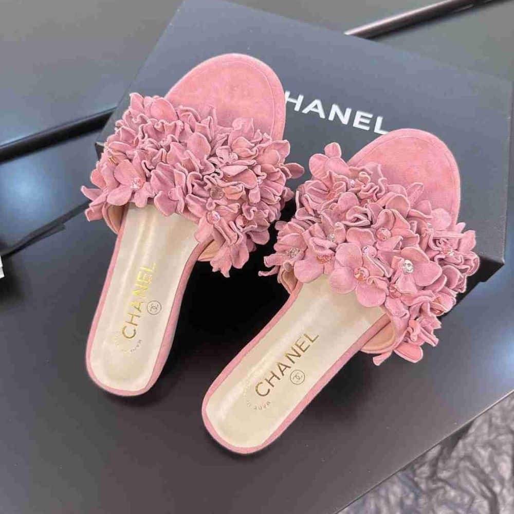 Ch**el Mules Suede Strass Pink G46231 B19043 Nacly