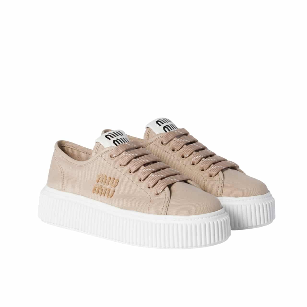 M1um1u Denim Sneaker With Logo Colonial Beige 5E389E 3Ars F0044 F 005