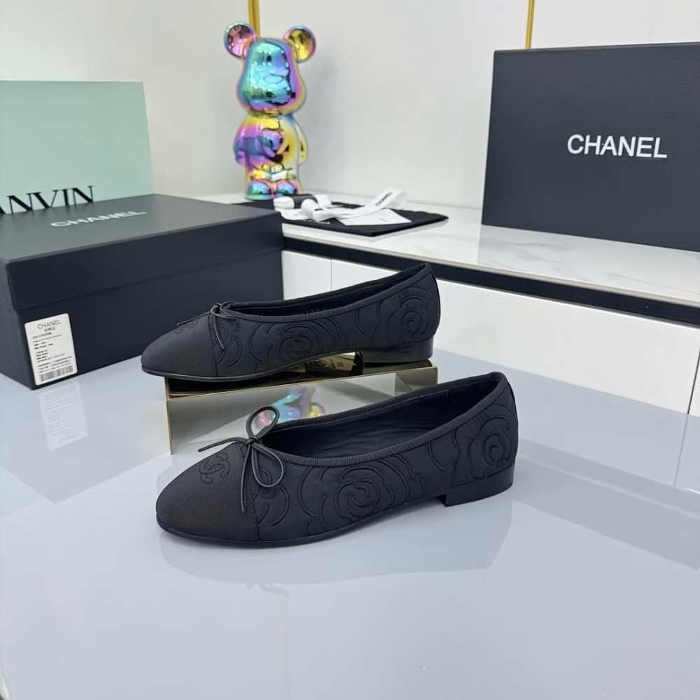 Ch**el Ballet Flats Embroidered Fabric And Grosgrain Black G02819 B21026 94305